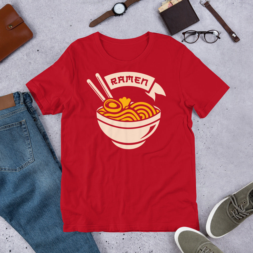 Red Ramen Noodle Soup Graphic Short Sleeve Unisex T Shirt