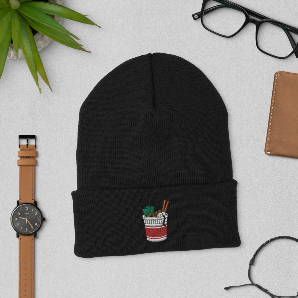 Instant Ramen Noodles Embroidered Cuffed Beanie