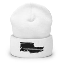 Load image into Gallery viewer, Chef&#39;s Knife &amp; Meat Cleaver Embroidered Cuffed Beanie
