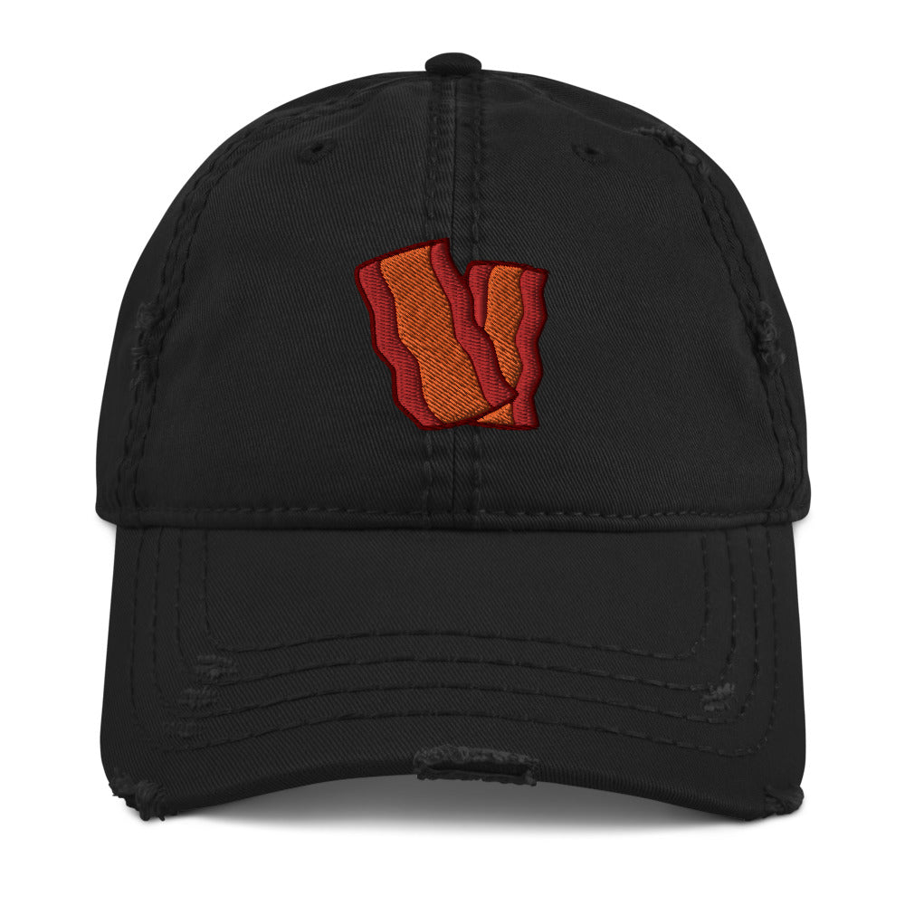 Bacon Embroidered Distressed Dad Hat