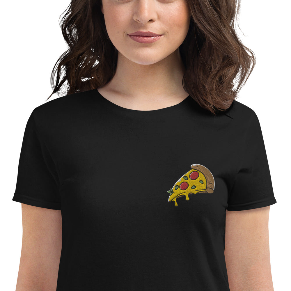 Pizza Slice Women's Short Sleeve Embroidered T-Shirt